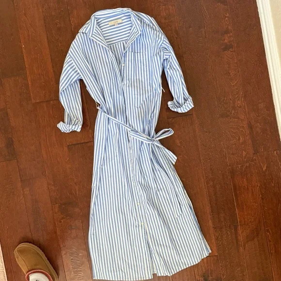 LOFT Blue and White Striped Long Sleeve Dress - Picture 2 of 4